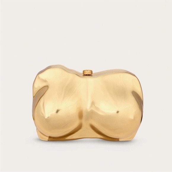 cult gaia Handbags - Cult Gaia Reina Clutch Bust Chest Sculptural in Brushed Brass $898 NEW In Box